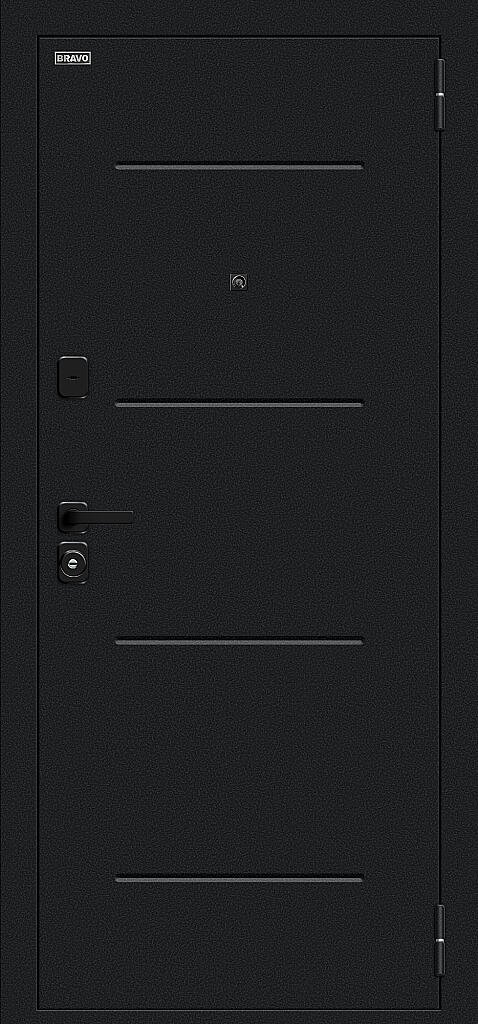 Входная дверь Техно/SBlack Букле черное/White Silk BR6200 внешняя сторона